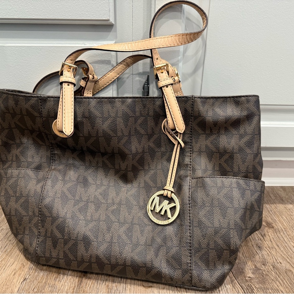 Michael Kors Brown Signature Tote with Gold Accents